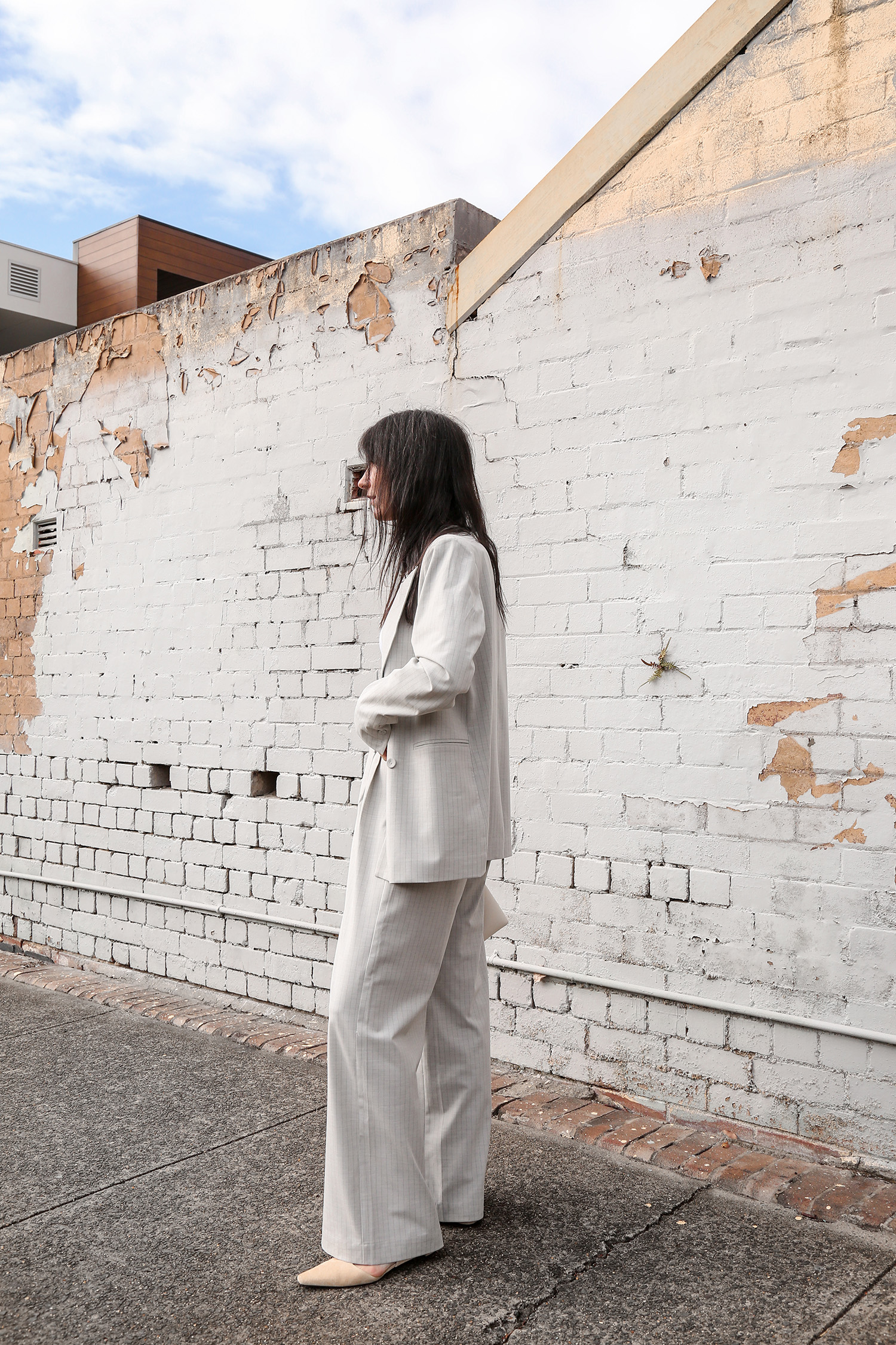 Grey suit minimal chic aesthetic